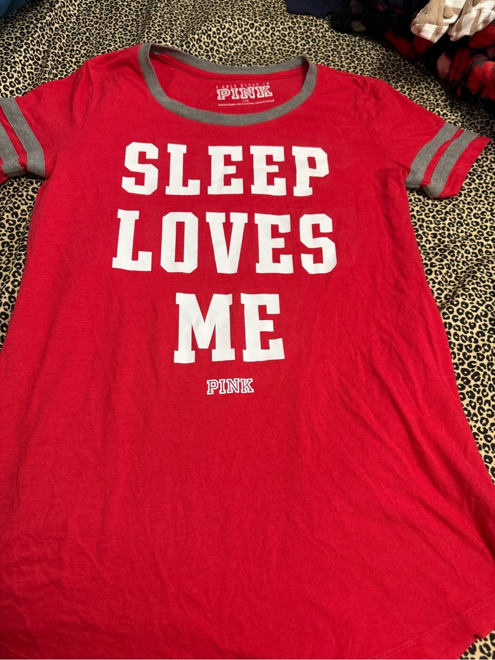 Only Red 'SLEEP LOVES ME' Pajama Top with Gray Trim